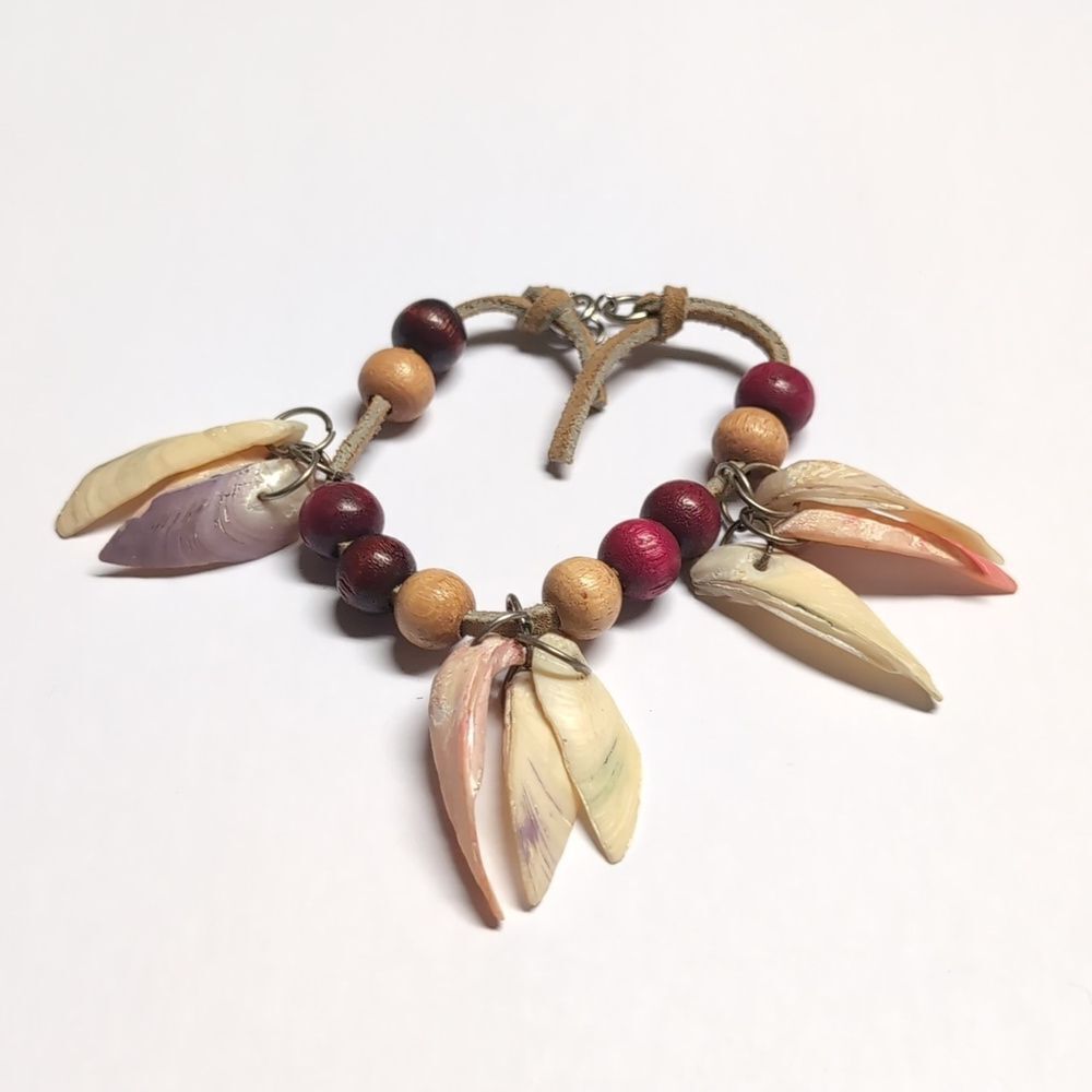 481 Multicolor Wood Beaded and Shell Tennis‎ Bracelet